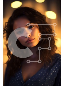 Intra Συλλεκτικό Ξύλινο Παζλ Plywood  4mm - Σοβαρή νεαρή γυναίκα με μπλε φόρεμα που κοιτάζει την κάμερα Σε Ξύλινο Κουτί - Διαστάσεις Puzzle: 10x10 cm – 25 κομμάτια