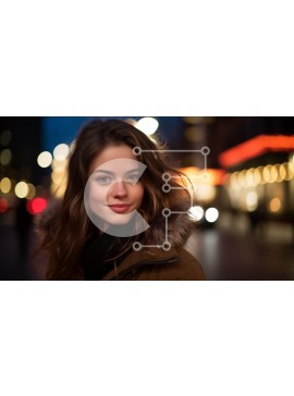 Intra Συλλεκτικό Ξύλινο Παζλ Plywood  4mm - Νεαρή γυναίκα με καφέ παλτό σε αστική νυχτερινή σκηνή Σε Ξύλινο Κουτί - Διαστάσεις Puzzle: 10x10 cm – 25 κομμάτια