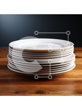 Σετ των 2 Intra Συλλεκτικό Ξύλινο Παζλ Plywood  4mm - Στοίβα από λευκά πιάτα σε ξύλινο τραπέζι Σε Ξύλινο Κουτί - Διαστάσεις: 10x10 cm – 25 κομμάτια