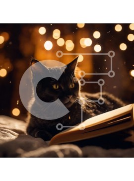 Intra Συλλεκτικό Ξύλινο Παζλ Plywood  4mm - Μαύρη γάτα που διαβάζει ένα βιβλίο σε ένα κρεβάτι Σε Ξύλινο Κουτί - Διαστάσεις: 10x10 cm – 25 κομμάτια