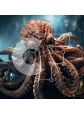 Intra Συλλεκτικό Ξύλινο Παζλ Plywood  4mm - Εκπληκτική ασπρόμαυρη εικόνα ενός χταποδιού που κολυμπά στον ωκεανό Σε Ξύλινο Κουτί - Διαστάσεις: 10x10 cm – 25 κομμάτια
