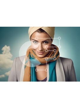 Intra Συλλεκτικό Ξύλινο Παζλ Plywood  4mm - Χαμογελαστή γυναίκα με κασκόλ και τουρμπάνι σε εξωτερικούς χώρους Σε Ξύλινο Κουτί - Διαστάσεις Puzzle: 10x10 cm – 25 κομμάτια