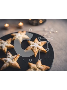 Σετ των 2 Intra Συλλεκτικό Ξύλινο Παζλ Plywood  4mm - Μπισκότα σε σχήμα αστεριού σε στολισμένο πιάτο με φώτα και κεριά Σε Ξύλινο Κουτί - Διαστάσεις: 10x10 cm – 25 κομμάτια