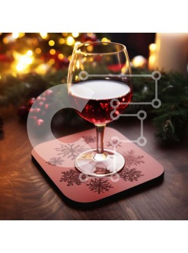 Intra Συλλεκτικό Ξύλινο Παζλ Plywood  4mm - Εορταστικό ποτήρι κόκκινο κρασί με σουβέρ με νιφάδες χιονιού Σε Ξύλινο Κουτί - Διαστάσεις Puzzle: 10x10 cm – 25 κομμάτια