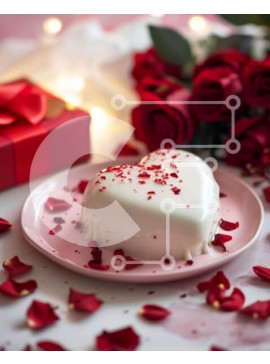 Σετ των 2 Intra Συλλεκτικό Ξύλινο Παζλ Plywood  4mm - Κέικ σε σχήμα καρδιάς με λευκό παγωμένο και κόκκινο ροδοπέταλα Σε Ξύλινο Κουτί - Διαστάσεις: 10x10 cm – 25 κομμάτια