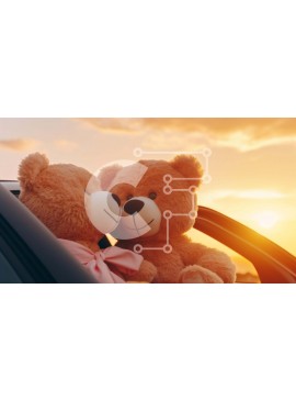 Intra Συλλεκτικό Ξύλινο Παζλ Plywood  4mm - Αρκουδάκια σε ένα παράθυρο αυτοκινήτου, φιλιούνται και αγκαλιάζονται στο ηλιοβασίλεμα Σε Ξύλινο Κουτί - Διαστάσεις Puzzle: 10x10 cm – 25 κομμάτια