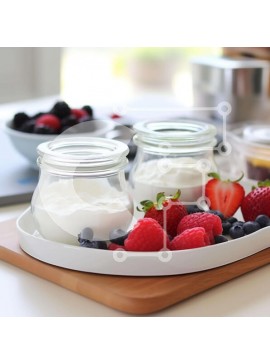 Σετ των 2 Intra Συλλεκτικό Ξύλινο Παζλ Plywood  4mm - Δίσκος υγιεινού πρωινού με γιαούρτι και μούρα Σε Ξύλινο Κουτί - Διαστάσεις: 10x10 cm – 25 κομμάτια