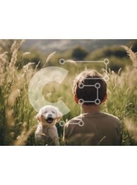 Intra Συλλεκτικό Ξύλινο Παζλ Plywood  4mm - Νεαρό αγόρι με ένα σκυλί σε ένα χωράφι Σε Ξύλινο Κουτί - Διαστάσεις: 10x10 cm – 25 κομμάτια