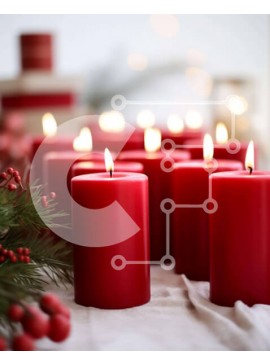 Intra Συλλεκτικό Ξύλινο Παζλ Plywood  4mm - Ομάδα κόκκινων κεριών σε κλαδιά πουρνάρι και πεύκου Σε Ξύλινο Κουτί - Διαστάσεις: 10x10 cm – 25 κομμάτια