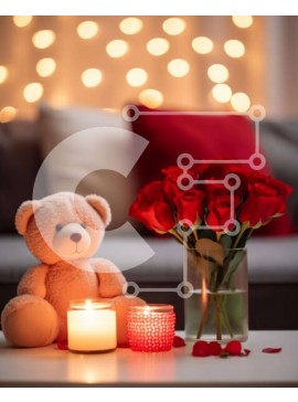 Intra Συλλεκτικό Ξύλινο Παζλ Plywood  4mm - Αρκουδάκι με κόκκινα τριαντάφυλλα και κεριά στο τραπεζάκι σαλονιού Σε Ξύλινο Κουτί - Διαστάσεις Puzzle: 10x10 cm – 25 κομμάτια