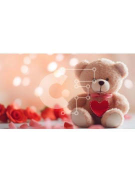 Σετ των 2 Intra Συλλεκτικό Ξύλινο Παζλ Plywood  4mm - Αρκουδάκι με κόκκινα τριαντάφυλλα και φώτα Bokeh Σε Ξύλινο Κουτί - Διαστάσεις: 10x10 cm – 25 κομμάτια