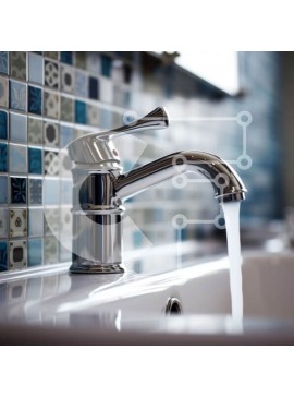 Intra Συλλεκτικό Ξύλινο Παζλ Plywood  4mm - Κοντινή όψη ενός νεροχύτη μπάνιου με βρύση τρεχούμενου νερού Σε Ξύλινο Κουτί - Διαστάσεις Puzzle: 10x10 cm – 25 κομμάτια