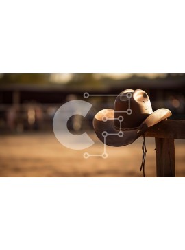 Intra Συλλεκτικό Ξύλινο Παζλ Plywood  4mm - Καφέ καπέλο καουμπόη σε στύλο φράχτη με ανθρώπους στο φόντο Σε Ξύλινο Κουτί - Διαστάσεις Puzzle: 10x10 cm – 25 κομμάτια