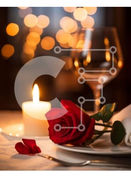 Σετ των 2 Intra Συλλεκτικό Ξύλινο Παζλ Plywood  4mm - Τραπέζι φαγητού με άδειο ποτήρι και κόκκινο τριαντάφυλλο Σε Ξύλινο Κουτί - Διαστάσεις: 10x10 cm – 25 κομμάτια