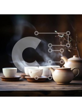 Σετ των 2 Intra Συλλεκτικό Ξύλινο Παζλ Plywood  4mm - Ώρα για τσάι με φλιτζάνια, τσαγιέρες και πιατάκια σε ένα ξύλινο τραπέζι Σε Ξύλινο Κουτί - Διαστάσεις: 10x10 cm – 25 κομμάτια