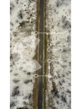 Σετ των 2 Intra Συλλεκτικό Ξύλινο Παζλ Plywood  4mm - Εναέρια άποψη του χιονισμένου δρόμου στη μέση ενός χωραφιού Σε Ξύλινο Κουτί - Διαστάσεις: 10x10 cm – 25 κομμάτια