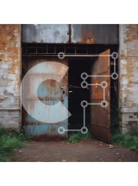 Intra Συλλεκτικό Ξύλινο Παζλ Plywood  4mm - Εγκαταλελειμμένο κτίριο με σκουριασμένες ανοιχτές πόρτες Σε Ξύλινο Κουτί - Διαστάσεις Puzzle: 10x10 cm – 25 κομμάτια