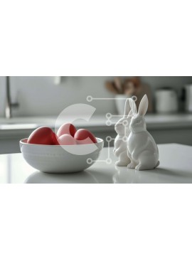 Σετ των 2 Intra Συλλεκτικό Ξύλινο Παζλ Plywood  4mm - Πασχαλινό τραπέζι με ειδώλια κουνελιών και κόκκινα αυγά Σε Ξύλινο Κουτί - Διαστάσεις: 10x10 cm – 25 κομμάτια