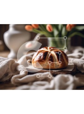 Σετ των 2 Intra Συλλεκτικό Ξύλινο Παζλ Plywood  4mm - Φρεσκοψημένο καρβέλι ψωμί με τουλίπες Σε Ξύλινο Κουτί - Διαστάσεις: 10x10 cm – 25 κομμάτια