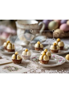 Σετ των 2 Intra Συλλεκτικό Ξύλινο Παζλ Plywood  4mm - Κομψό επιδόρπιο τραπέζι με cupcakes και φλιτζάνια τσαγιού Σε Ξύλινο Κουτί - Διαστάσεις: 10x10 cm – 25 κομμάτια