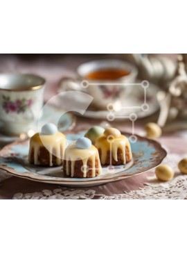 Σετ των 2 Intra Συλλεκτικό Ξύλινο Παζλ Plywood  4mm - Πασχαλινά επιδόρπια με τσάι και καραμέλες Σε Ξύλινο Κουτί - Διαστάσεις: 10x10 cm – 25 κομμάτια