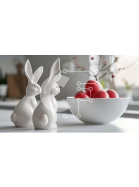 Intra Συλλεκτικό Ξύλινο Παζλ Plywood  4mm - Διακόσμηση τραπεζιού με πασχαλινό θέμα με ειδώλια λαγουδάκι και κόκκινα αυγά Σε Ξύλινο Κουτί - Διαστάσεις Puzzle: 10x10 cm – 25 κομμάτια