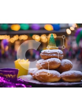 Σετ των 2 Intra Συλλεκτικό Ξύλινο Παζλ Plywood  4mm - Στοίβα ντόνατς με πράσινο καπέλο Mardi Gras Σε Ξύλινο Κουτί - Διαστάσεις: 10x10 cm – 25 κομμάτια