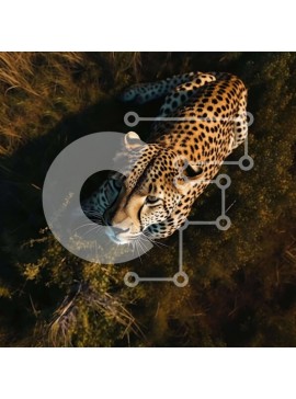 Intra Συλλεκτικό Ξύλινο Παζλ Plywood  4mm - Εναέρια άποψη της λεοπάρδαλης που βρίσκεται στο γρασίδι Σε Ξύλινο Κουτί - Διαστάσεις: 10x10 cm – 25 κομμάτια