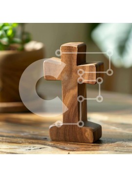 Intra Συλλεκτικό Ξύλινο Παζλ Plywood  4mm - Ξύλινος Σταυρός σε Δρύινο Τραπέζι με Φυτό σε Γλάστρα Σε Ξύλινο Κουτί - Διαστάσεις Puzzle: 10x10 cm – 25 κομμάτια