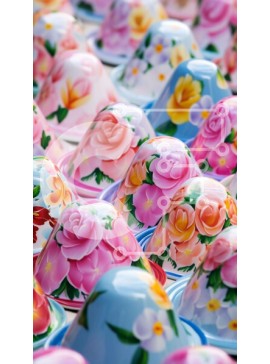 Intra Συλλεκτικό Ξύλινο Παζλ Plywood  4mm - Πολύχρωμα στοιβαγμένα με λουλούδια μπολ Σε Ξύλινο Κουτί - Διαστάσεις: 10x10 cm – 25 κομμάτια