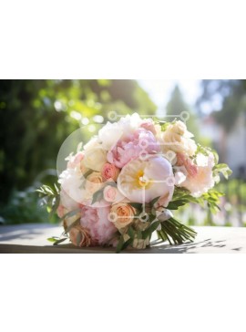 Intra Συλλεκτικό Ξύλινο Παζλ Plywood  4mm - Μπουκέτο με λευκά, ροζ και ροδακινί λουλούδια σε τραπέζι εξωτερικού χώρου Σε Ξύλινο Κουτί - Διαστάσεις: 10x10 cm – 25 κομμάτια