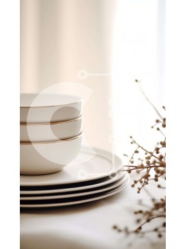 Intra Συλλεκτικό Ξύλινο Παζλ Plywood  4mm - Στοίβα από λευκά πιάτα και μπολ με αποξηραμένα λουλούδια Σε Ξύλινο Κουτί - Διαστάσεις Puzzle: 10x10 cm – 25 κομμάτια