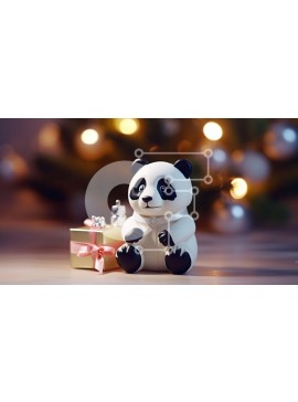 Intra Συλλεκτικό Ξύλινο Παζλ Plywood  4mm - Ειδώλιο αρκούδας Panda με κουτί δώρου και χριστουγεννιάτικα φωτάκια Σε Ξύλινο Κουτί - Διαστάσεις Puzzle: 10x10 cm – 25 κομμάτια