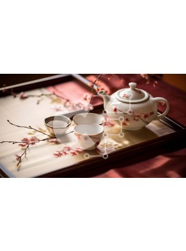 Σετ των 2 Intra Συλλεκτικό Ξύλινο Παζλ Plywood  4mm - Τσαγιέρα και φλιτζάνια με φλοράλ δίσκο Σε Ξύλινο Κουτί - Διαστάσεις: 10x10 cm – 25 κομμάτια