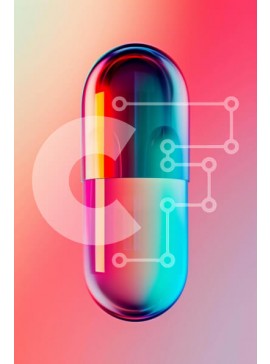 Intra Συλλεκτικό Ξύλινο Παζλ Plywood  4mm - Πολύχρωμο ιατρικό χάπι σε αφηρημένο ροζ και κόκκινο φόντο Σε Ξύλινο Κουτί - Διαστάσεις Puzzle: 10x10 cm – 25 κομμάτια