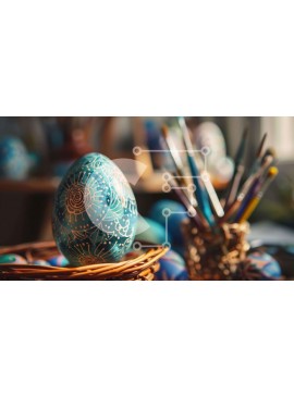 Intra Συλλεκτικό Ξύλινο Παζλ Plywood  4mm - Πολύχρωμο Πασχαλινό αυγό στο καλάθι με χρώματα και πινέλα Σε Ξύλινο Κουτί - Διαστάσεις Puzzle: 10x10 cm – 25 κομμάτια