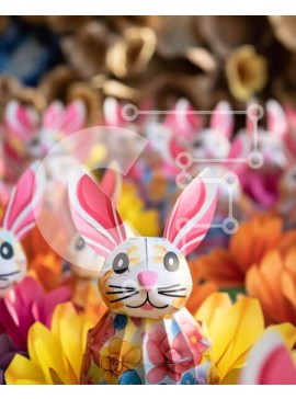 Intra Συλλεκτικό Ξύλινο Παζλ Plywood  4mm - Πασχαλινά ειδώλια λαγουδάκι σε πολύχρωμα λουλούδια Σε Ξύλινο Κουτί - Διαστάσεις Puzzle: 10x10 cm – 25 κομμάτια