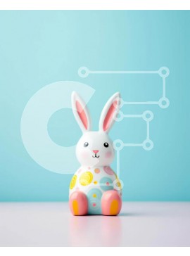 Intra Συλλεκτικό Ξύλινο Παζλ Plywood  4mm - Πολύχρωμο πασχαλινό παιχνίδι λαγουδάκι στο τραπέζι με πορτοκαλί και μπλε φόντο Σε Ξύλινο Κουτί - Διαστάσεις Puzzle: 10x10 cm – 25 κομμάτια