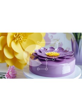 Σετ των 2 Intra Συλλεκτικό Ξύλινο Παζλ Plywood  4mm - Μωβ λουλουδάτο κέικ με λευκές κούπες Σε Ξύλινο Κουτί - Διαστάσεις: 10x10 cm – 25 κομμάτια