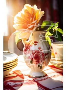 Σετ των 2 Intra Συλλεκτικό Ξύλινο Παζλ Plywood  4mm - Τραπεζομάντιλο με σχέδιο σκακιέρας με κόκκινο και κίτρινο σχέδιο Σε Ξύλινο Κουτί - Διαστάσεις: 10x10 cm – 25 κομμάτια