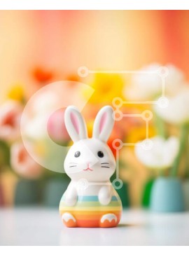 Intra Συλλεκτικό Ξύλινο Παζλ Plywood  4mm - Ειδώλιο λαγουδάκι του Πάσχα με πολύχρωμα λουλούδια Σε Ξύλινο Κουτί - Διαστάσεις Puzzle: 10x10 cm – 25 κομμάτια