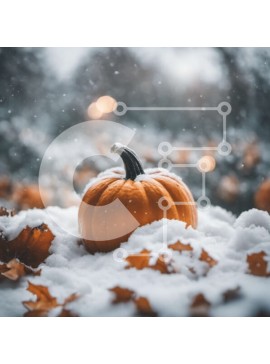 Intra Συλλεκτικό Ξύλινο Παζλ Plywood  4mm - Φθινοπωρινή διακόσμηση κολοκύθας σε χιονισμένο τοπίο Σε Ξύλινο Κουτί - Διαστάσεις Puzzle: 10x10 cm – 25 κομμάτια