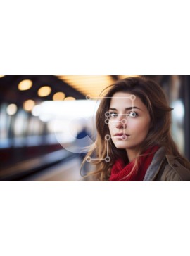 Intra Συλλεκτικό Ξύλινο Παζλ Plywood  4mm - Νεαρή γυναίκα στο σιδηροδρομικό σταθμό που κοιτάζει επίμονα Σε Ξύλινο Κουτί - Διαστάσεις Puzzle: 10x10 cm – 25 κομμάτια