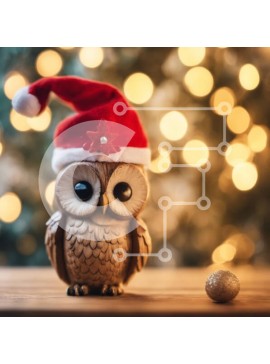 Intra Συλλεκτικό Ξύλινο Παζλ Plywood  4mm - Ειδώλιο κουκουβάγιας με καπέλο Άγιου Βασίλη σε ξύλινο τραπέζι Σε Ξύλινο Κουτί - Διαστάσεις Puzzle: 10x10 cm – 25 κομμάτια