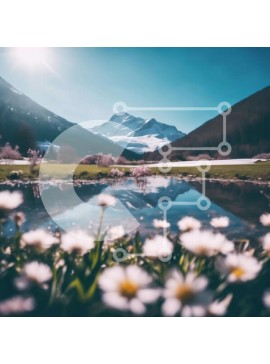 Intra Συλλεκτικό Ξύλινο Παζλ Plywood  4mm - Χιονισμένη οροσειρά με διάσπαρτες λευκές μαργαρίτες Σε Ξύλινο Κουτί - Διαστάσεις: 10x10 cm – 25 κομμάτια