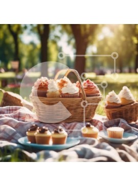 Σετ των 2 Intra Συλλεκτικό Ξύλινο Παζλ Plywood  4mm - Καλάθι για πικνίκ με cupcakes και επιδόρπια Σε Ξύλινο Κουτί - Διαστάσεις: 10x10 cm – 25 κομμάτια