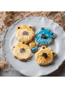 Σετ των 2 Intra Συλλεκτικό Ξύλινο Παζλ Plywood  4mm - Μπισκότα σε σχήμα αρκούδας με μπλε και κίτρινο πάγωμα Σε Ξύλινο Κουτί - Διαστάσεις: 10x10 cm – 25 κομμάτια