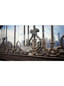 Intra Συλλεκτικό Ξύλινο Παζλ Plywood  4mm - Κομψός περίτεχνος σιδερένιος φράχτης με τον ορίζοντα της πόλης Σε Ξύλινο Κουτί - Διαστάσεις Puzzle: 10x10 cm – 25 κομμάτια