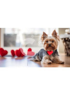 Intra Συλλεκτικό Ξύλινο Παζλ Plywood  4mm - Yorkshire Terrier με κόκκινες διακοσμήσεις σε σχήμα καρδιάς Σε Ξύλινο Κουτί - Διαστάσεις: 10x10 cm – 25 κομμάτια