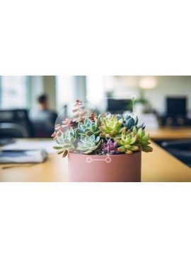 Intra Συλλεκτικό Ξύλινο Παζλ Plywood  4mm - Τραπέζι γραφείου με παχύφυτα και ανθρώπους Σε Ξύλινο Κουτί - Διαστάσεις Puzzle: 10x10 cm – 25 κομμάτια